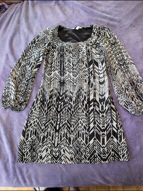 Speeckless Black Dress with Black & White Printed Neck Trim